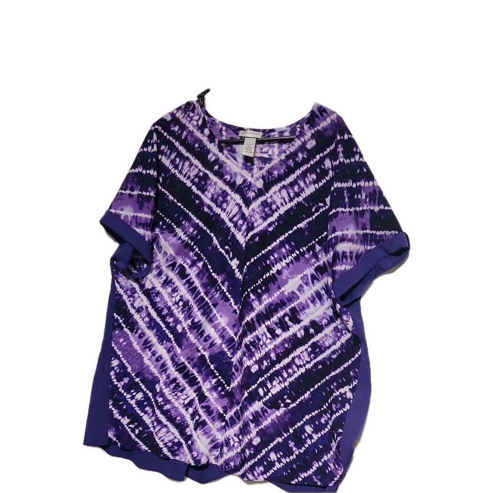 Catherines Top Blouse Plus xL Purple Abstract short sleeve Pullover vintage look